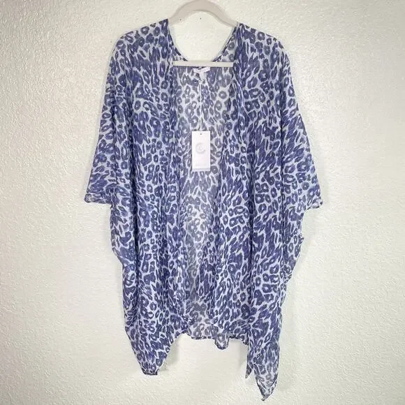 Johnny Was CALME Kimono Women Small Medium Leopard Cotton Silk Cardigan Cover Up - Picture 1 of 9